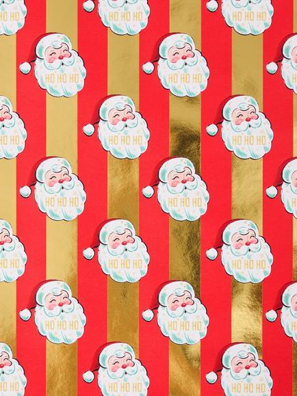 John Lewis Retro Santa Foiled Wrapping Paper, L4m - view 2, Red Stripe