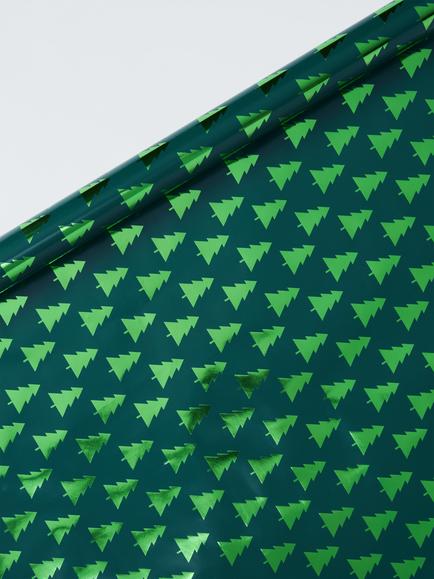 John Lewis Christmas Trees Foiled Wrapping Paper, L4m, Bright Green