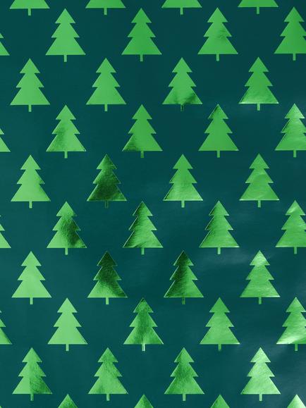 John Lewis Christmas Trees Foiled Wrapping Paper, L4m - view 2, Bright Green