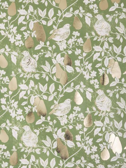 John Lewis Partridge in a Pear Foiled Wrapping Paper, L4m - view 2, Green