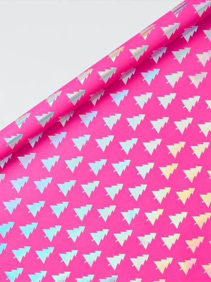John Lewis Christmas Trees Foiled Wrapping Paper, L4m, Bright Pink