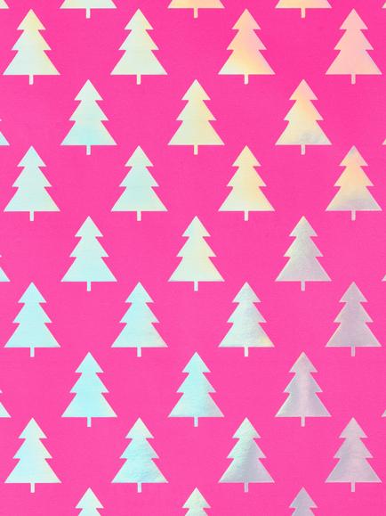 John Lewis Christmas Trees Foiled Wrapping Paper, L4m - view 2, Bright Pink