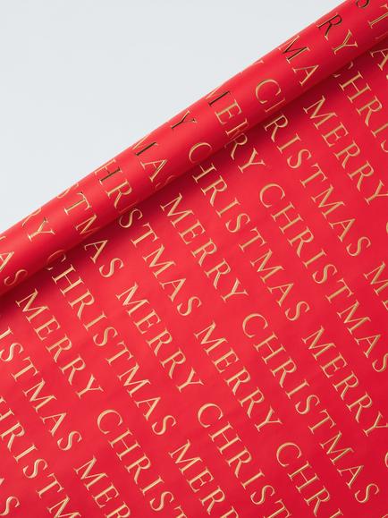 John Lewis Merry Christmas Foiled Wrapping Paper, L4m, Red, Red