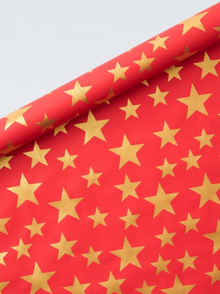 John Lewis Metallic Star Wrapping Paper, 4m, Red, Red