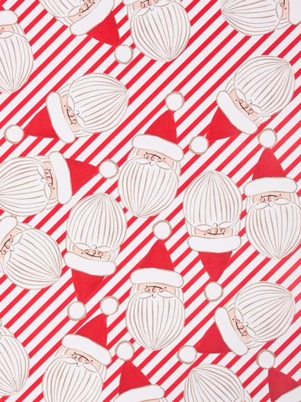 John Lewis Santa Heads Extra Wide Wrapping Paper, L8m - view 2, Red
