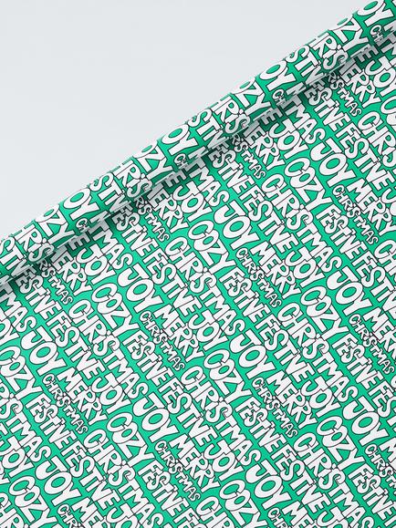 John Lewis Scotty Gillespie Christmas Text Wrapping Paper, L4m, Green