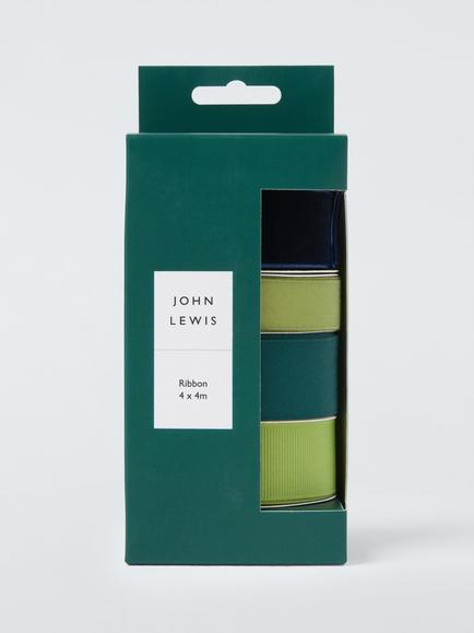 John Lewis Luxury Gift Ribbon, 4x L4m, Navy/Green Mix, Multi Colour