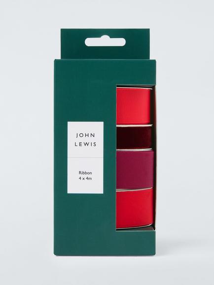 John Lewis Luxury Gift Ribbon, 4x L4m, Red Mix, Red