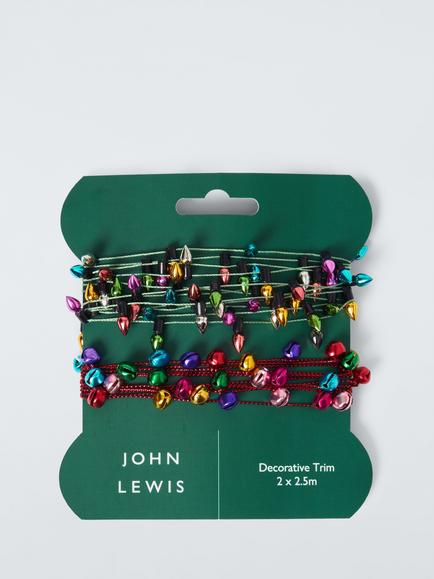 John Lewis Baubles and Bells Luxury Parcel Trim, 2 x L2.5m, Multi Colour