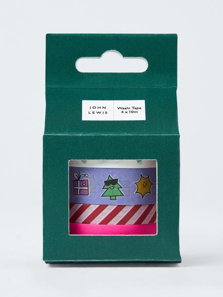 John Lewis Christmas Enthusiast Washi Tape, 4x L10m, Multi Colour