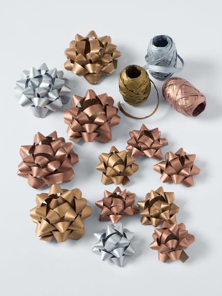 John Lewis Gift Ribbon and Bow Set, Metallics, Gold