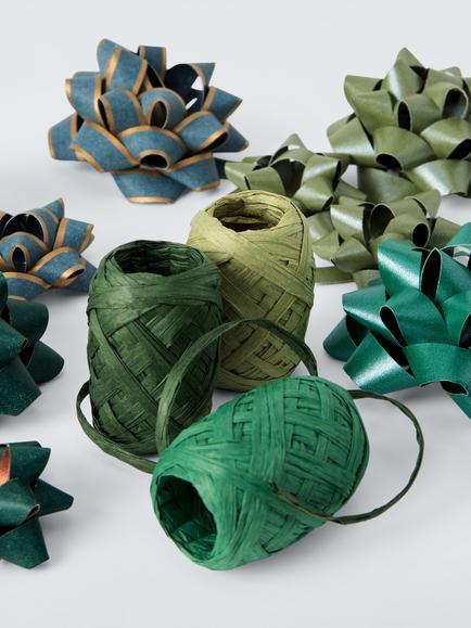 John Lewis Gift Ribbon and Bow Set, Green - view 2, Bright Green