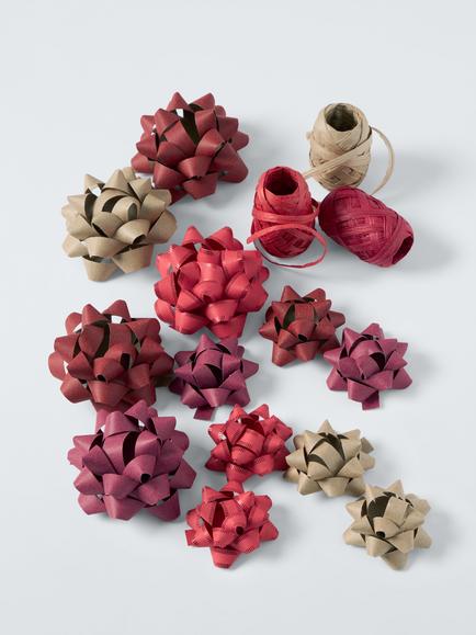 John Lewis Gift Ribbon and Bow Set, Red/Natural, Red