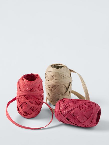 John Lewis Gift Ribbon and Bow Set, Red/Natural - view 2, Red