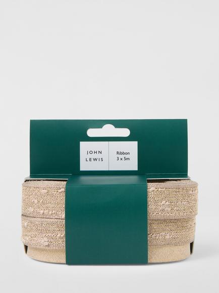 John Lewis 5m Fabric Gift Ribbon, Pack of 3, Multi Colour
