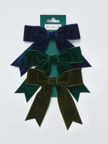 John Lewis Triple Velvet Gift Bow, Pack of 3, Multi, Multi Colour