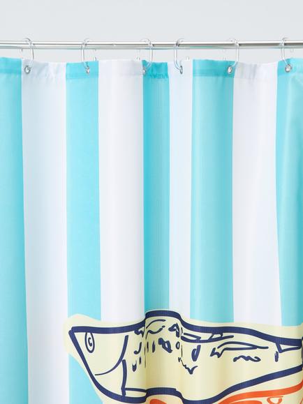 John Lewis Fish Stripe Recycled Polyester Shower Curtain, Multi - view 2, Blue