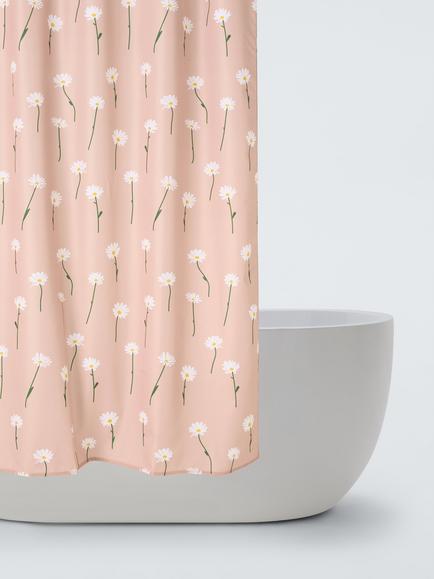 John Lewis Scattered Daisies Recycled Polyester Shower Curtain, Pink, Pink