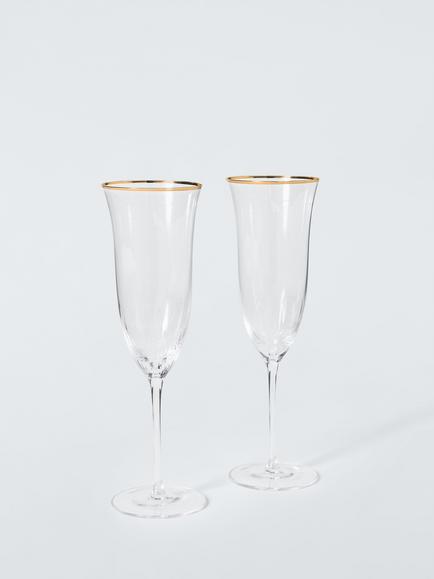 John Lewis Gold Rim Optic Glass Champagne Flute, Set of 2, 252ml, Clear, Clear Clear