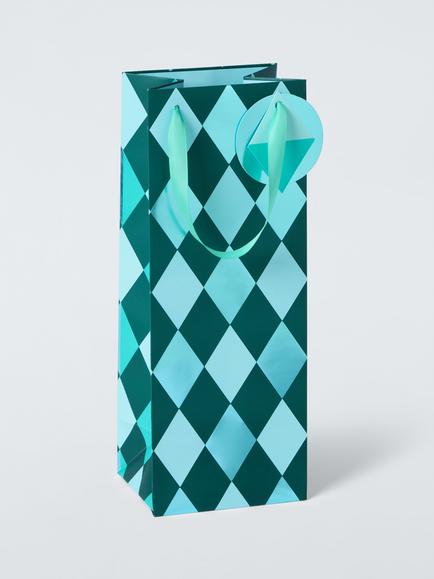 John Lewis Harlequin Bottle Gift Bag, Green, Green