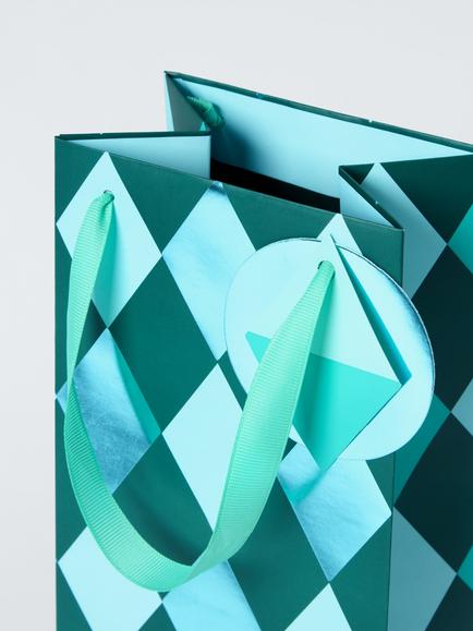 John Lewis Harlequin Bottle Gift Bag, Green - view 2, Green