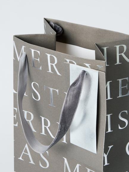John Lewis Merry Christmas Bottle Bag, Grey - view 2, Grey