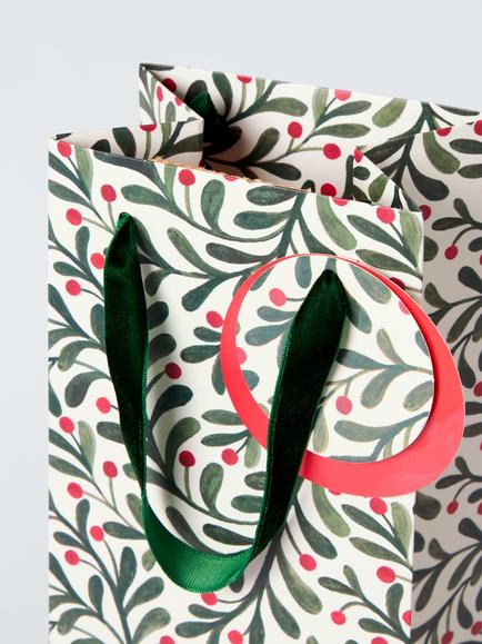 John Lewis Leaf Print Bottle Gift Bag, Cream - view 2, Cream