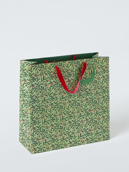 John Lewis Leaf Print Shopper Gift Bag, Green, Green