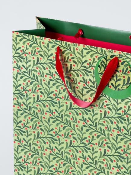 John Lewis Leaf Print Shopper Gift Bag, Green - view 2, Green