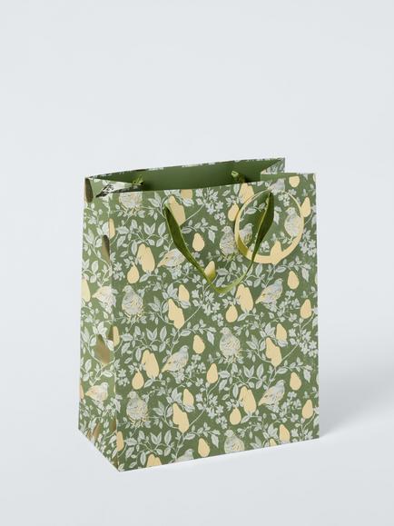 John Lewis Medium Partridge Print Foil Gift Bag, Multi, Multi Colour
