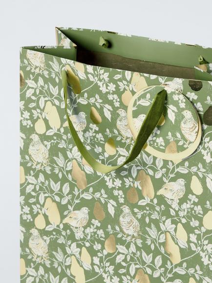 John Lewis Medium Partridge Print Foil Gift Bag, Multi - view 2, Multi Colour