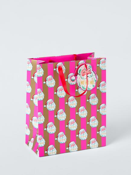 John Lewis Medium Santa Gift Bag, Pink Stripe, Pink Stripe