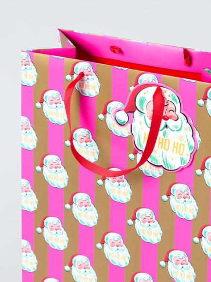 John Lewis Medium Santa Gift Bag, Pink Stripe - view 2, Pink Stripe