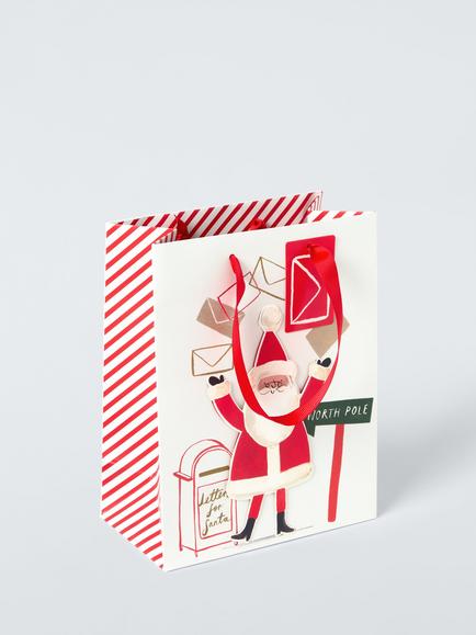 John Lewis Small 3D Santa Gift Bag, Multi, Multi Colour