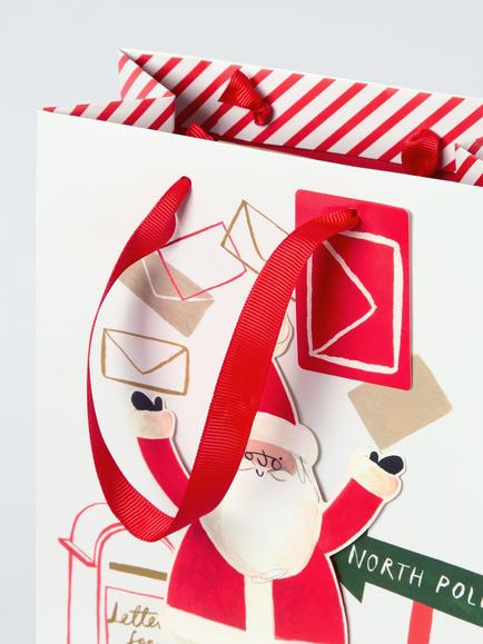 John Lewis Small 3D Santa Gift Bag, Multi - view 2, Multi Colour