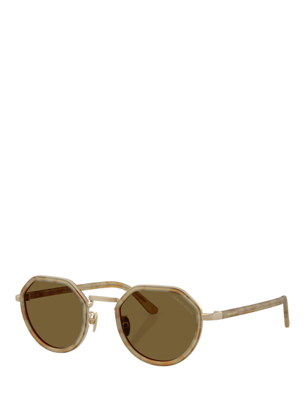 Giorgio Armani AR6181 Unisex Round Sunglasses, Yellow Havana/Brown
