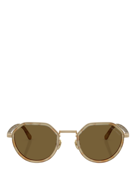 Giorgio Armani AR6181 Unisex Round Sunglasses - view 2, Yellow Havana/Brown