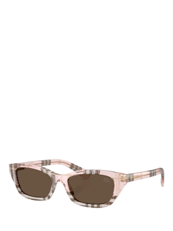 Burberry BE4488 Women's Rectangular Sunglasses, Check Pink/Grey, Check Pink/Grey
