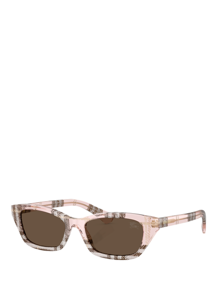 Burberry BE4488 Women's Rectangular Sunglasses, Check Pink/Grey, Check Pink/Grey