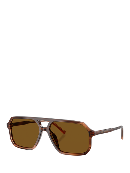 Dolce & Gabbana DG4541 Men's Polarised Aviator Sunglasses, Striped Brown/Brown, Striped Brown/Brown