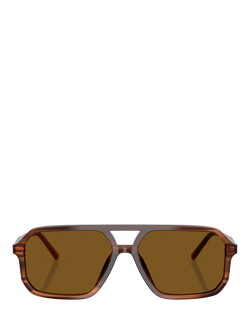 Dolce & Gabbana DG4541 Men's Polarised Aviator Sunglasses, Striped Brown/Brown - view 2, Striped Brown/Brown