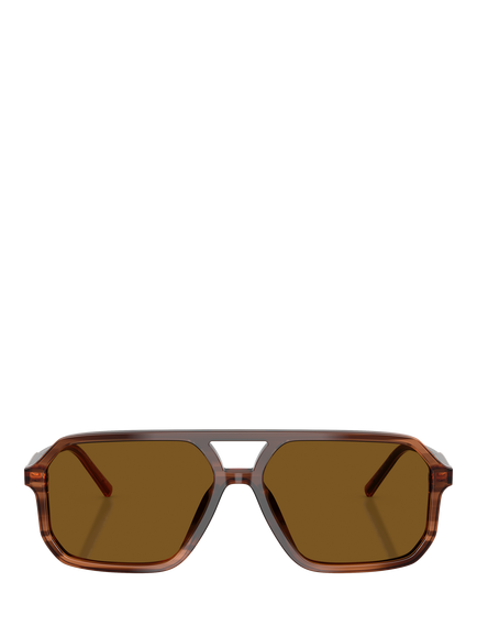 Dolce & Gabbana DG4541 Men's Polarised Aviator Sunglasses, Striped Brown/Brown - view 2, Striped Brown/Brown