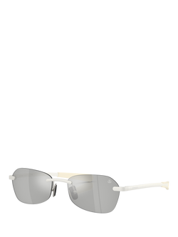 Moncler ME4017 Unisex Irregular Sunglasses, Matte Silver/Mirror Grey, Matte Silver/Mirror Grey