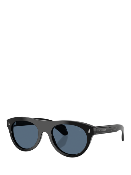 Moncler ME6022U Men's Oval Sunglasses, Shiny Black/Blue