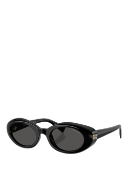 Miu Miu MU B09S Women's Oval Sunglasses, Black/Grey, Black/Grey