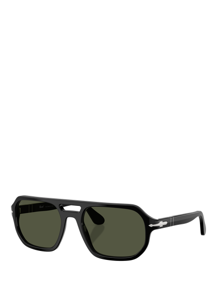 Persol PO3393S Men's Oval Sunglasses, Black/Dark Green, Black/Dark Green