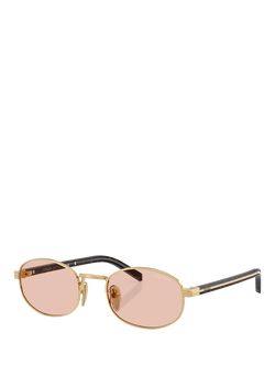 Prada PR B53S Oval Sunglasses, Gold/Pink, Gold/Pink