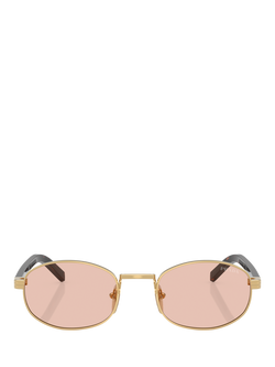 Prada PR B53S Oval Sunglasses, Gold/Pink - view 2, Gold/Pink
