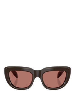 Prada PR D07S Women's Round Sunglasses, Cigar/Red - view 2, Cigar/Red