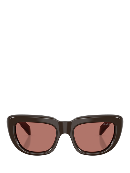 Prada PR D07S Women's Round Sunglasses, Cigar/Red - view 2, Cigar/Red